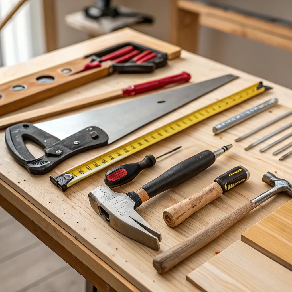Carpentry tools neatly arranged